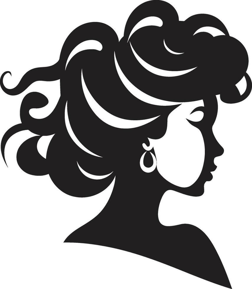 Empowerment through Serenity Black Female Face Emblem in Monochrome Intriguing Elegance Vector Icon of Females Face in Black Monochrome