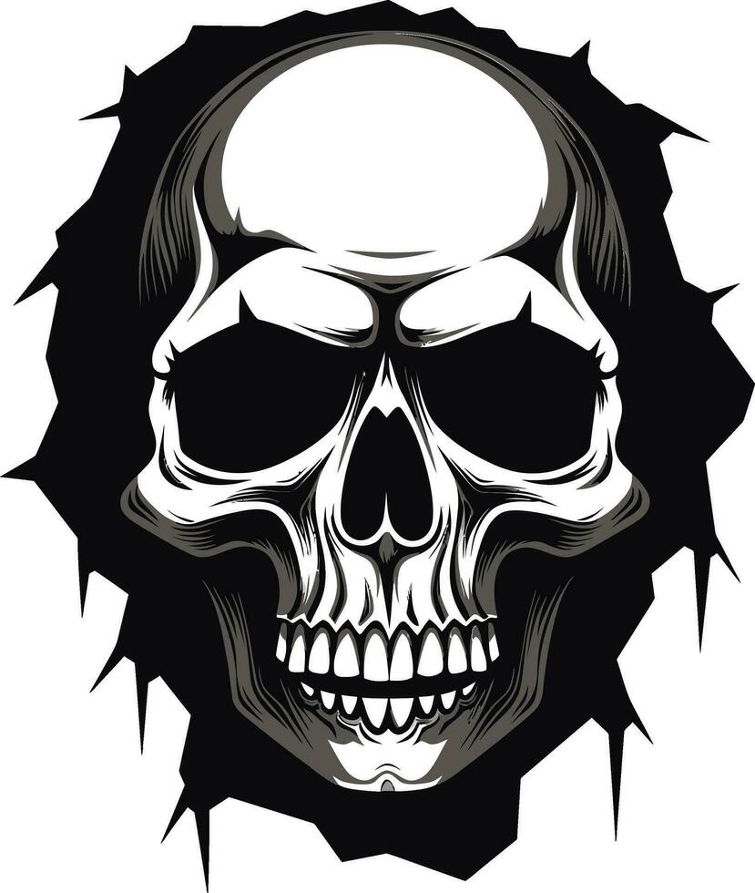 Peek of Darkness The Cracked Wall Skull Symbol Eerie Wall Portal Skulls Glimpse into Mystery vector