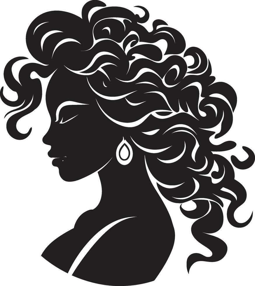 Eternal Allure Logo with Female Face Icon in Black Monochrome Empowerment through Serenity Black Female Face Emblem in Monochrome vector