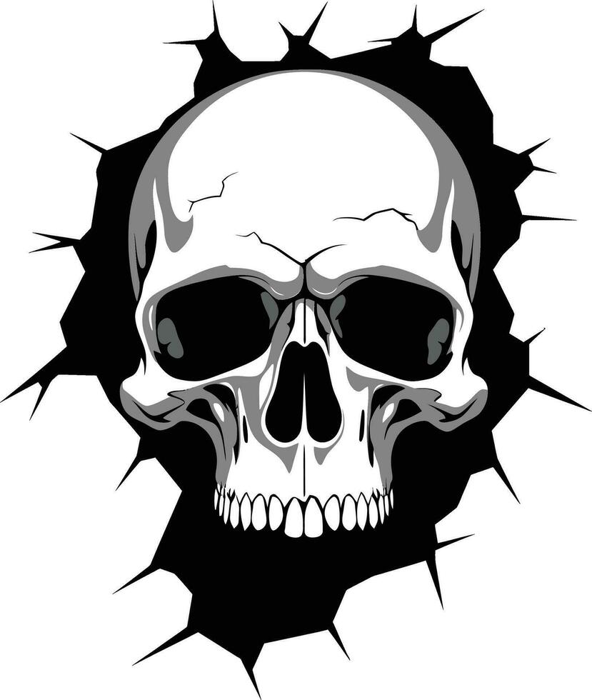 Eerie Wall Resurgence The Unearthed Skull Peering through Cracks The Enigmatic Wall Skull vector