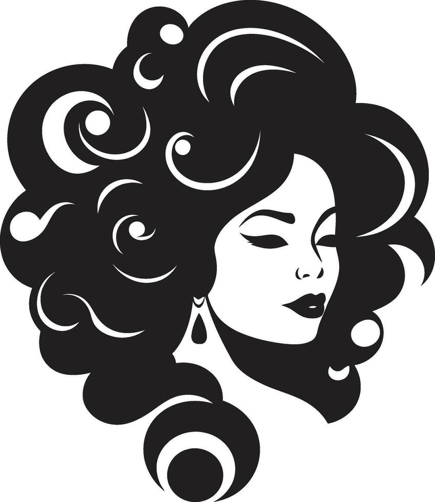 Eternal Allure Logo with Female Face Icon in Black Monochrome Empowerment through Serenity Black Female Face Emblem in Monochrome vector