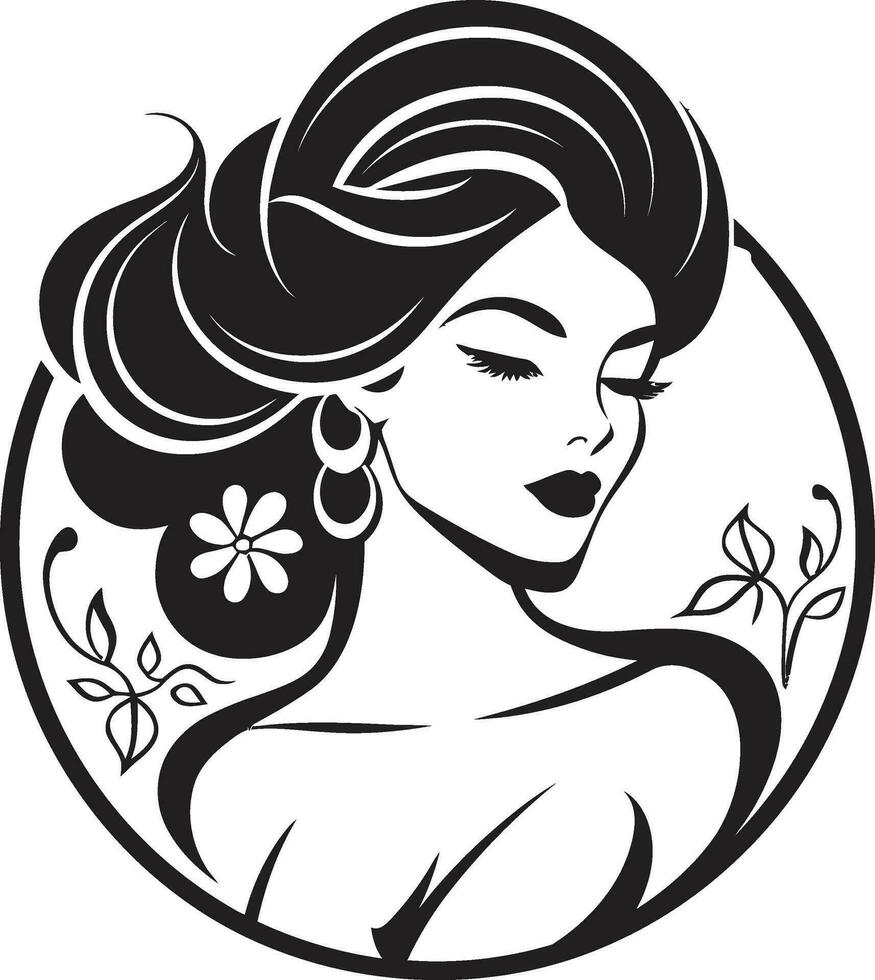 eterno elegancia logo presentando hembra cara intrigante belleza negro logo de un mujeres cara vector