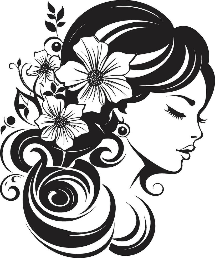 Feminine Serenity Black Logo with a Womans Face Iconic Simplicity Vector Icon with a Females Face