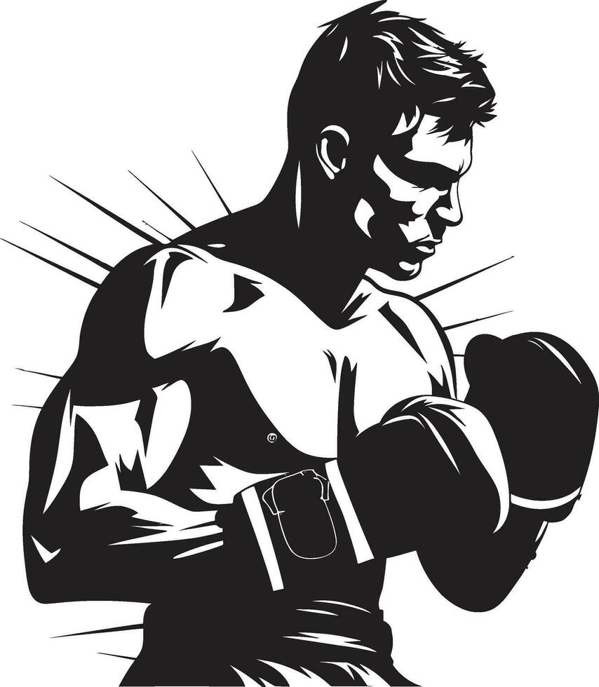 Powerful Punches Black Boxing Man Icon in Vector Elegant Fighter Boxing Man as a Logo Design