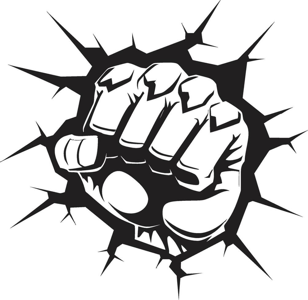 Exquisite Force Art Fist and Wall in Black Vector Cartoon Heroics Black Logo with Punching Fist