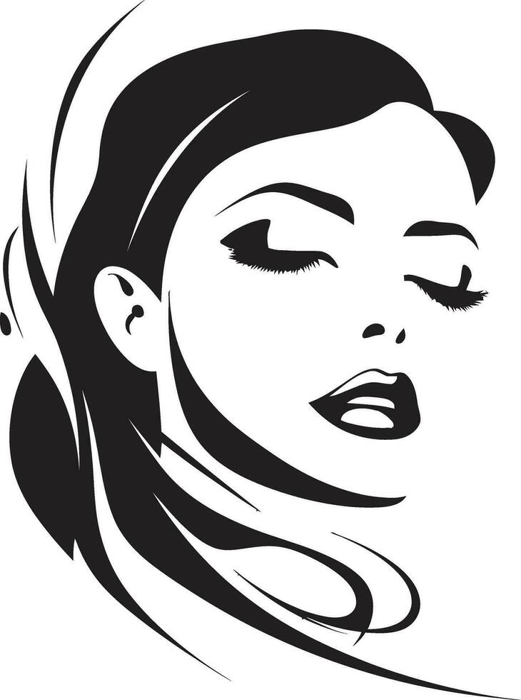 Subtle Charm Black Logo with Womans Face in Monochrome Sculpted Beauty Black Female Face Emblem in Monochrome vector