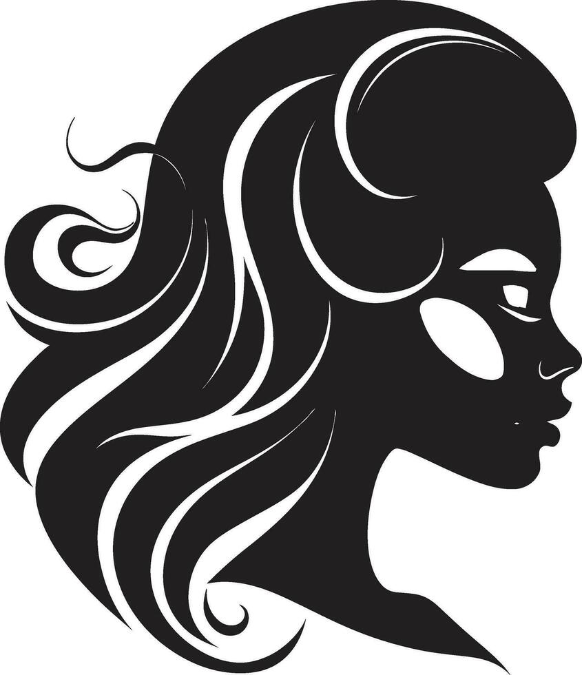 Intriguing Elegance Vector Icon of Females Face in Black Monochrome Subtle Charm Black Logo with Females Face in Monochrome