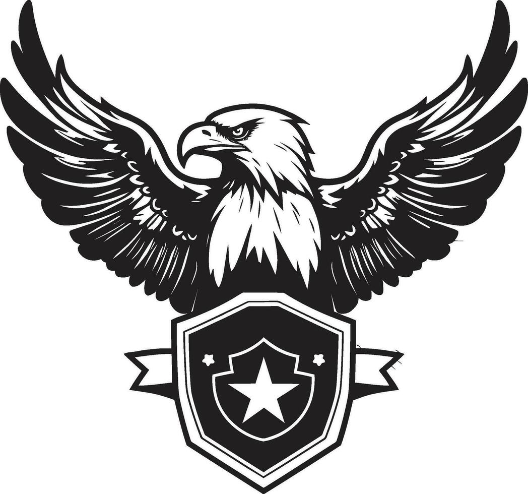 Eagles Grace Black Logo with Majestic Bird Raptors Realm Vector Icon in Black
