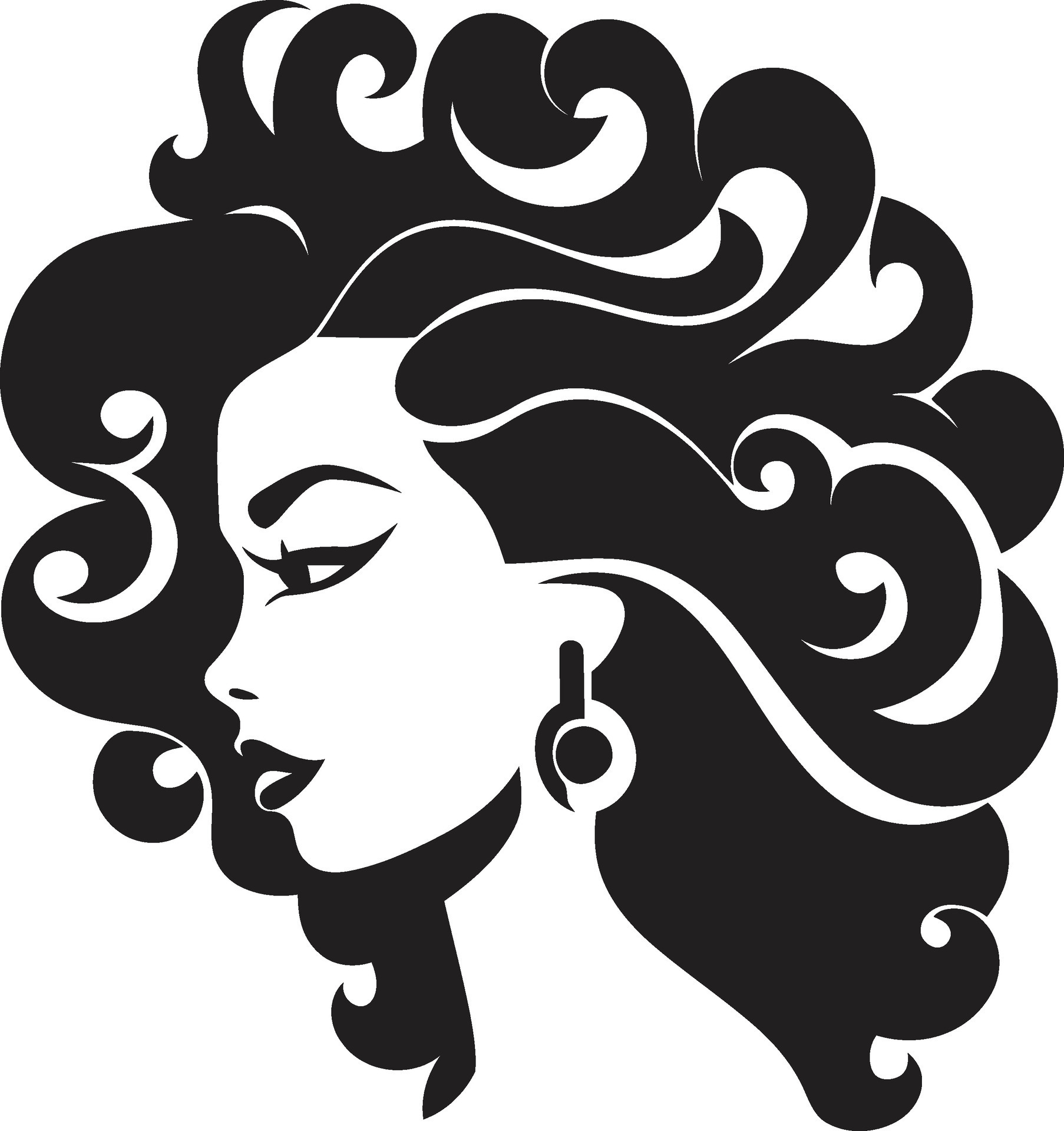 Eternal Allure Logo with Female Face Icon in Black Monochrome 