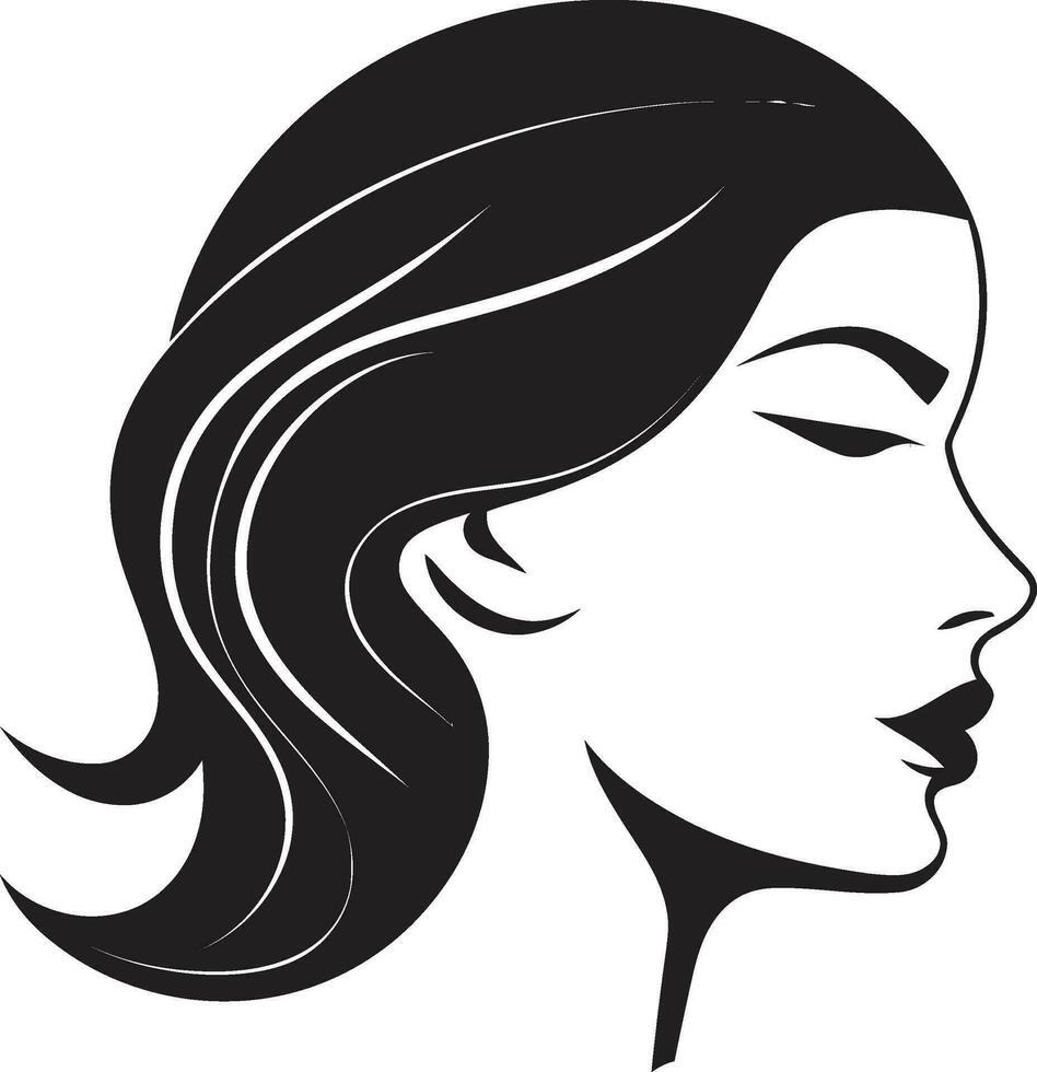Timeless Beauty Female Face in Black Logo Iconic Grace Vector Icon with Black Female Face