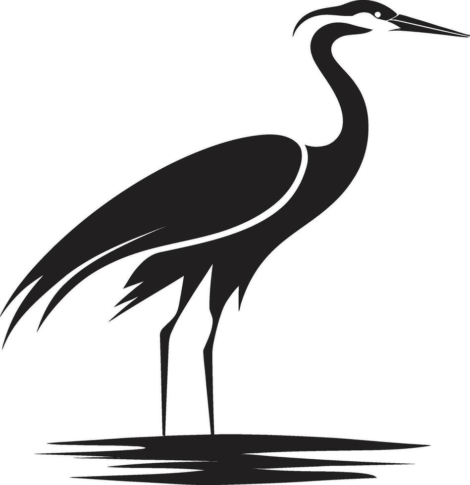 Black and White Heron Emblem Graceful Heron in Vector