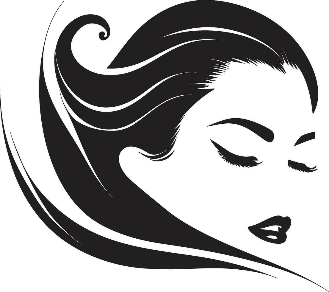 Elegant Lines Black Logo with Females Face Icon in Monochrome Intriguing Simplicity Vector Icon of Females Face in Black Monochrome