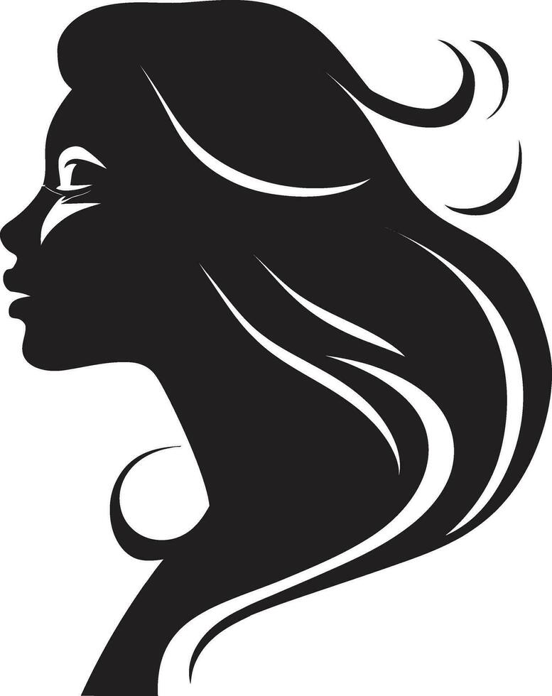 Sculpted Beauty Black Female Face Emblem in Monochrome Timeless Allure Black Face Vector Icon with Womans Profile in Monochrome