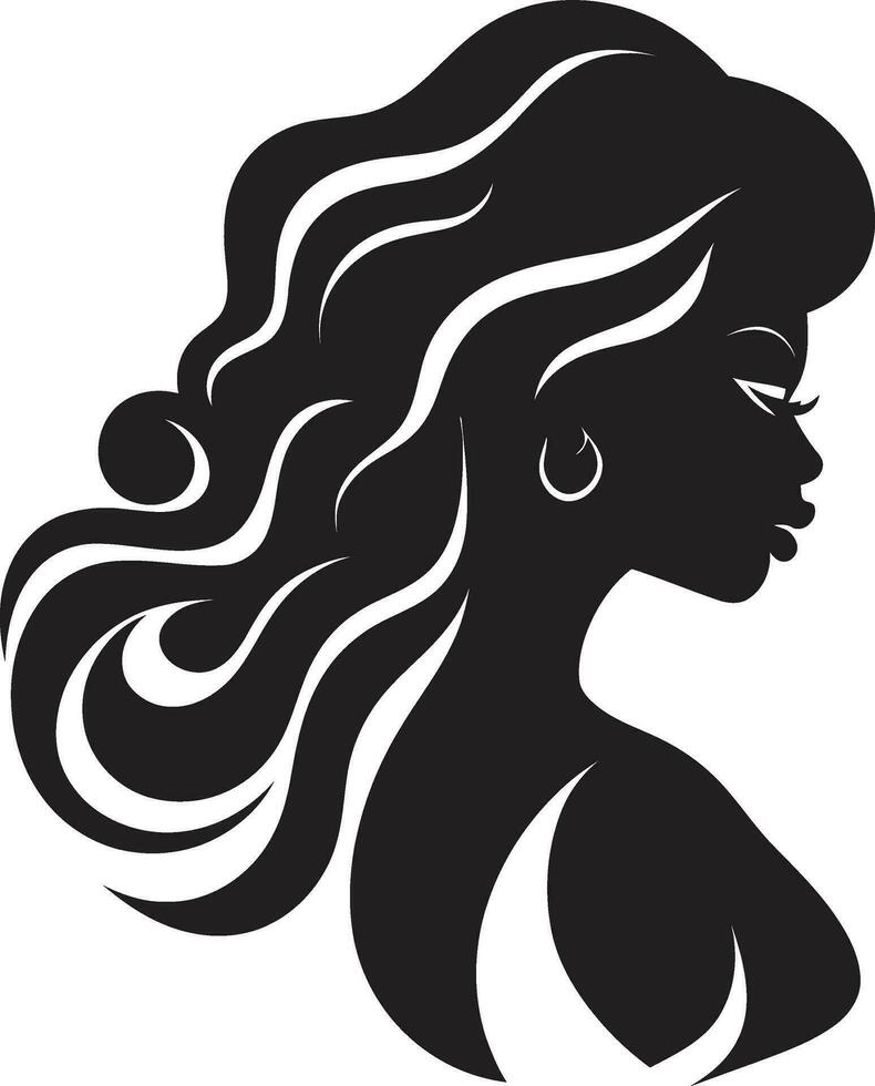 Mystical Gaze Black Emblem with Womans Face Icon in Black Monochrome Eternal Allure Logo with Female Face Icon in Black Monochrome vector