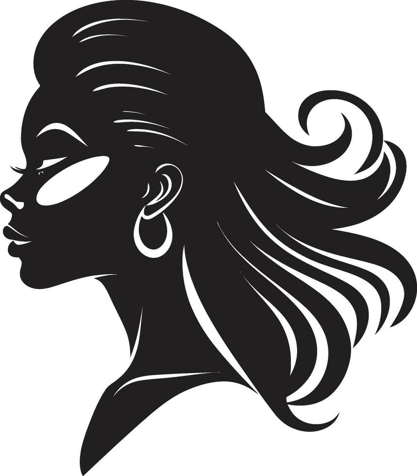 Elegant Essence Black Logo with Female Face Icon Graceful Gaze Vector Icon of a Womans Visage