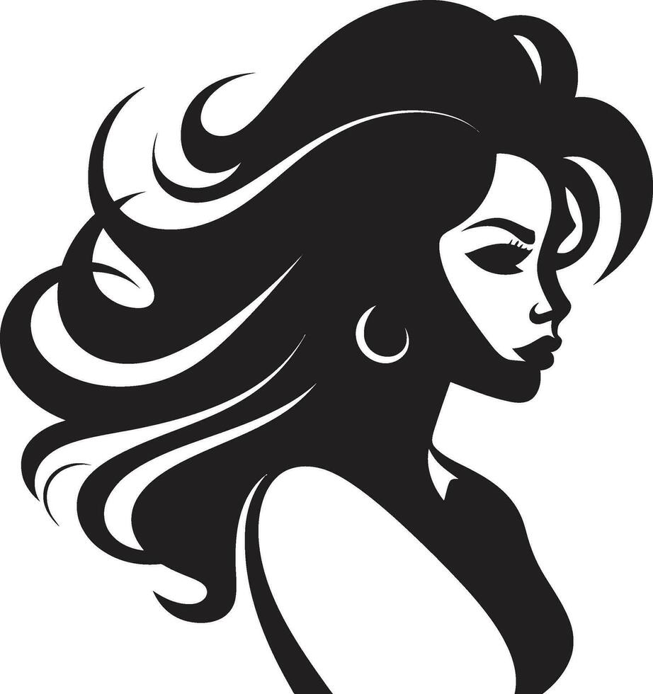 Intriguing Elegance Vector Icon of Females Face in Black Monochrome Subtle Charm Black Logo with Females Face in Monochrome