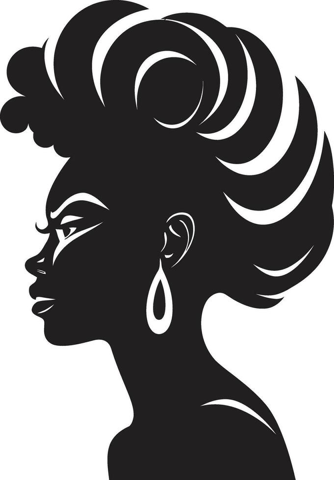 sutil encanto negro logo con hembras perfil en monocromo esculpido belleza negro hembra cara emblema en monocromo vector