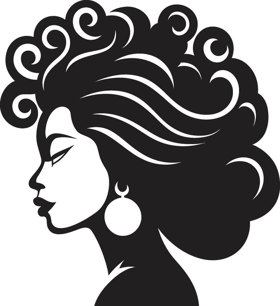 esculpido belleza negro hembra cara emblema en monocromo eterno seducir negro cara vector icono con mujeres cara en monocromo