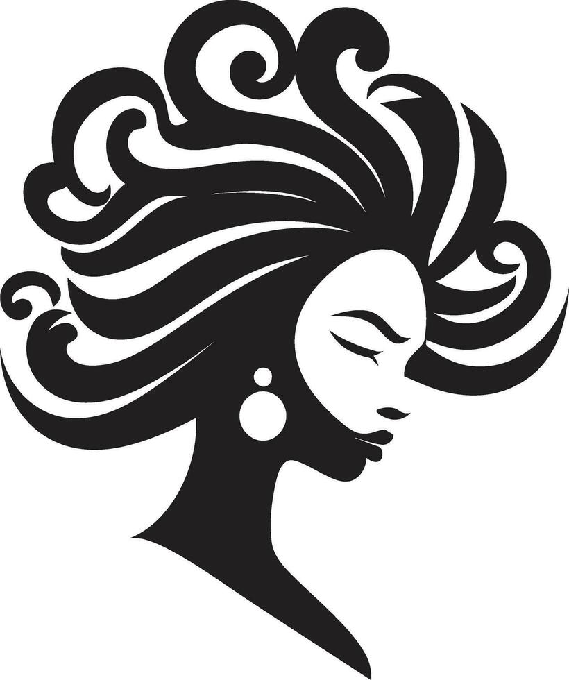 Timeless Allure Black Face Vector Icon with Womans Profile in Monochrome Elegant Lines Black Logo with Females Face Icon in Monochrome