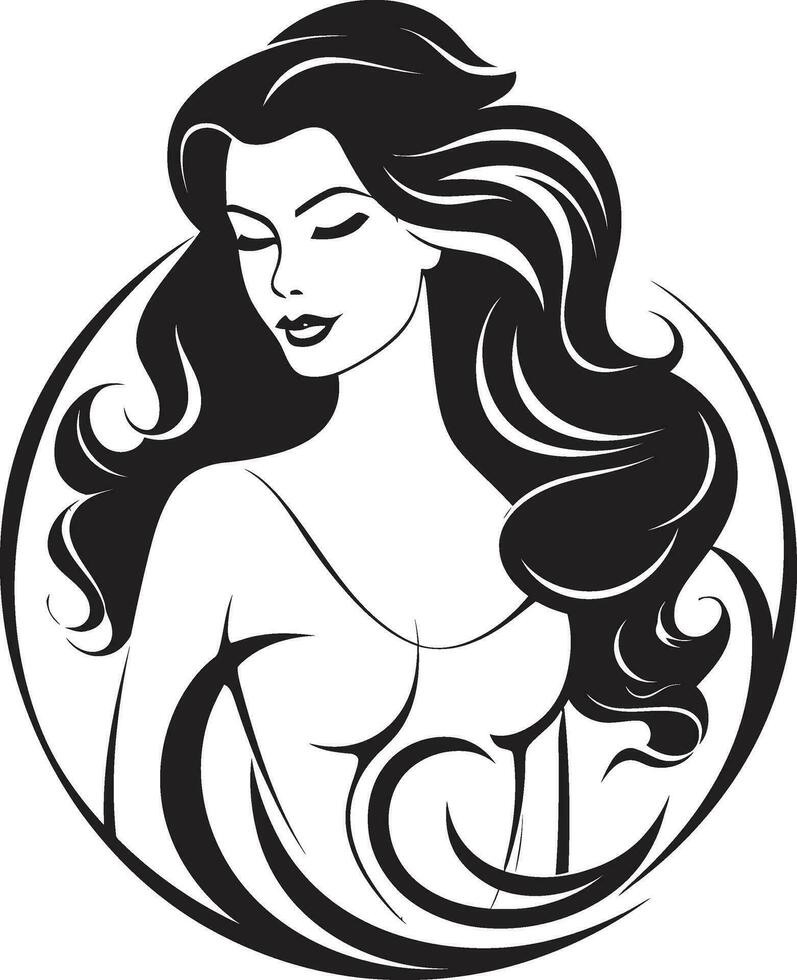 Empowerment through Serenity Black Female Face Emblem Intriguing Elegance Vector Icon of a Womans Face in Black
