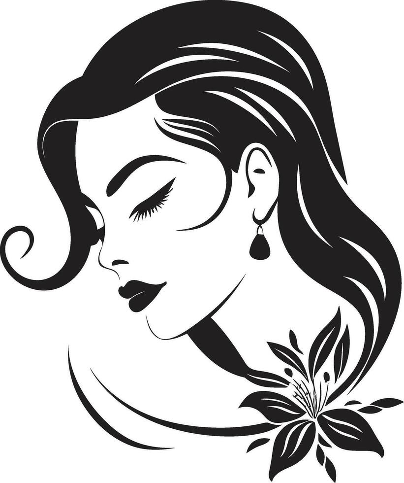 icónico belleza negro logo con hembras cara místico elegancia vector icono presentando mujeres cara