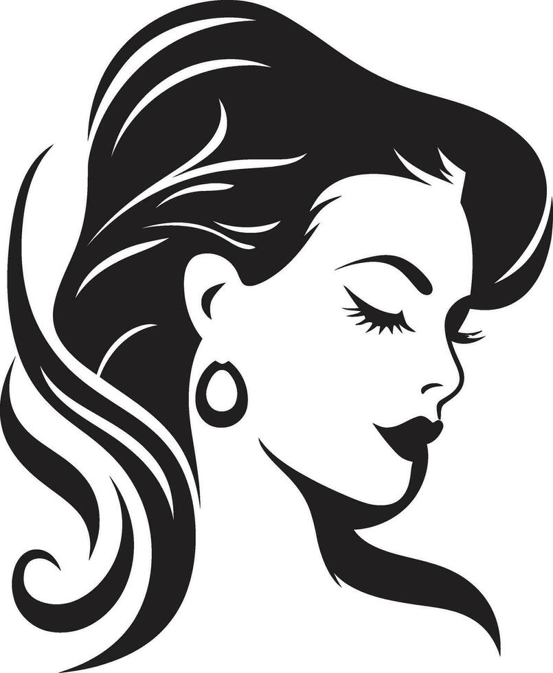 elegancia en monocromo hembra cara logo femenino serenidad negro logo con un mujeres cara vector