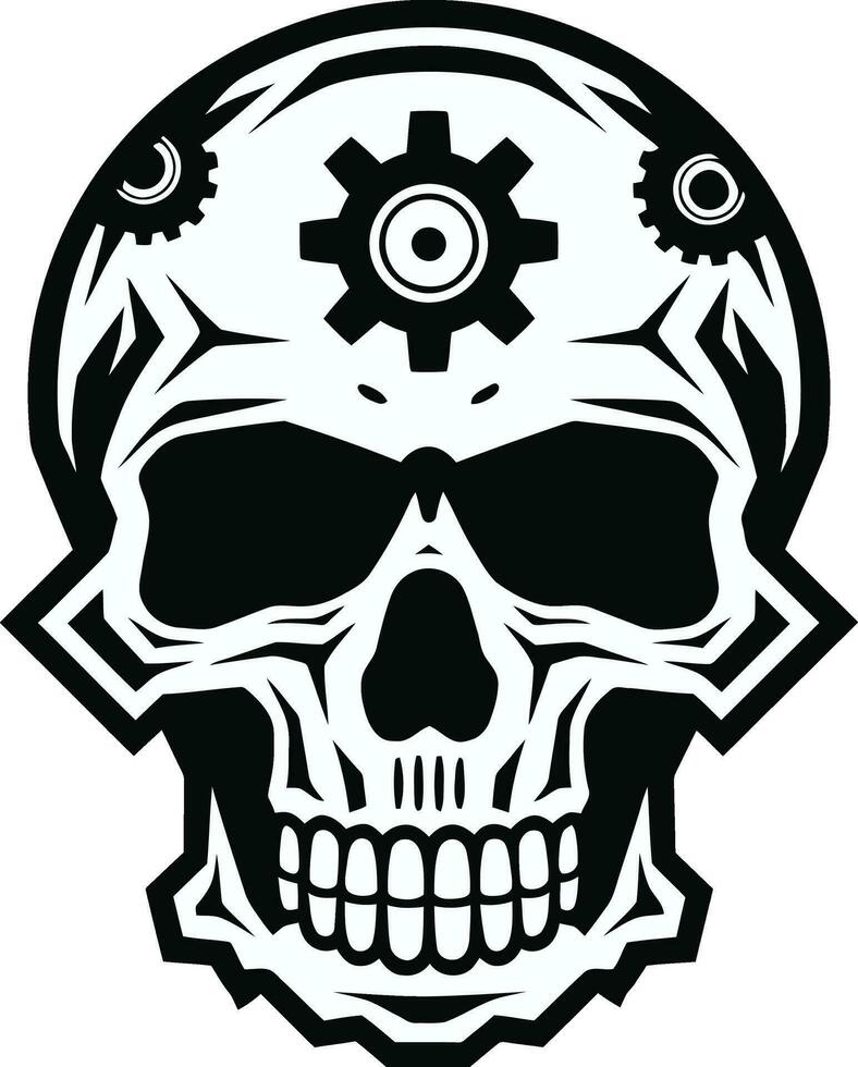 Elegant Black Skull Symbol The Nexus of Art and Tech Sleek Mechanical Skull in Monochromatic Mastery vector