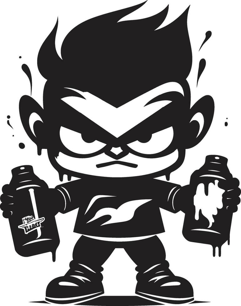 Intense Spray Paint Art Angry Logo Design Agitated Graffiti Mascot Black Icon Emblem vector