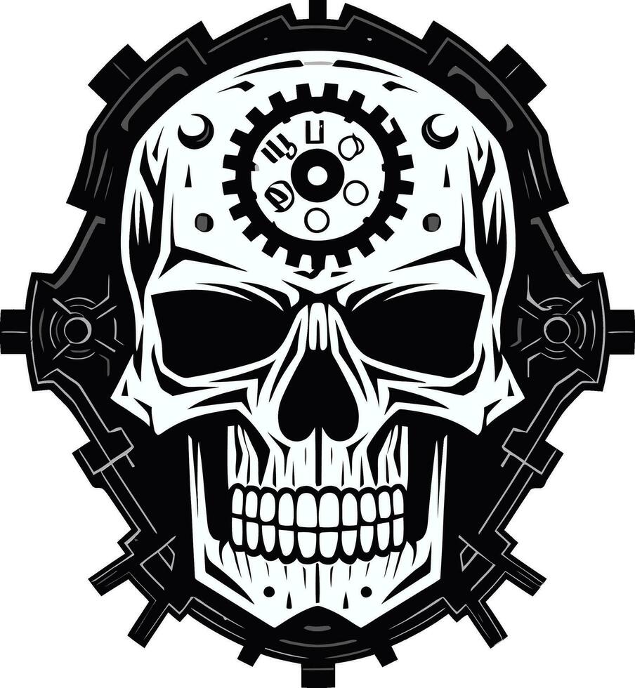 pulcro cibernético cráneo un retrato de futurista diseño industrial maravilla el tecnológico cráneo emblema vector