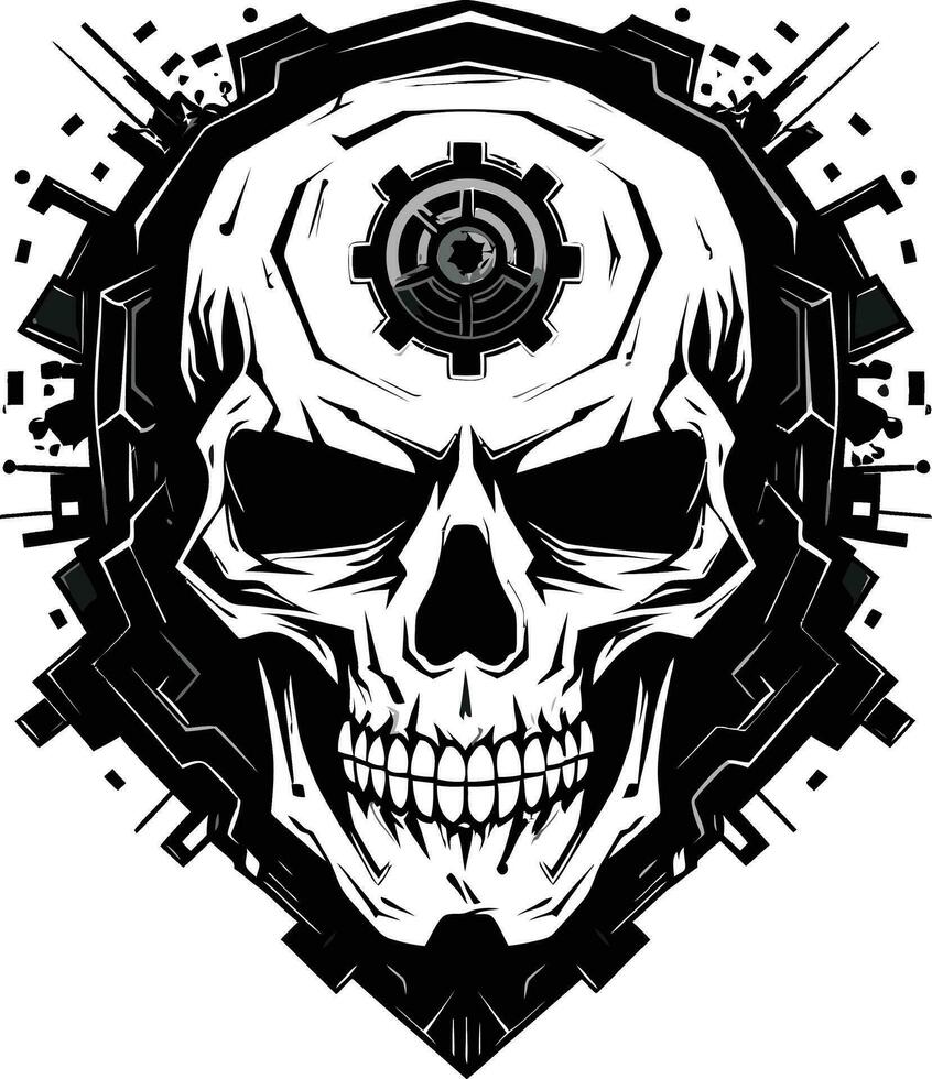 Cybernetic Skull Profile Where Gears Meet Bones Mystical Black Skull Icon The Mechanism of Dark Arts vector