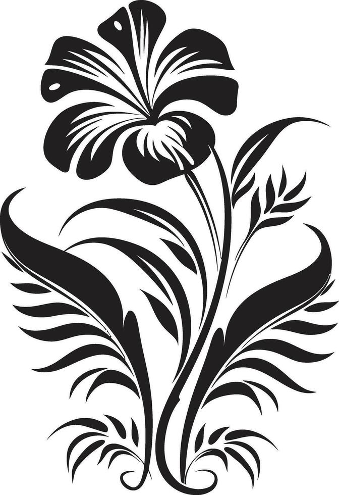 Lush Botanical Beauty Black Floral Logo Vector Icon Tropical Splendor Botanical Floral Emblem in Black