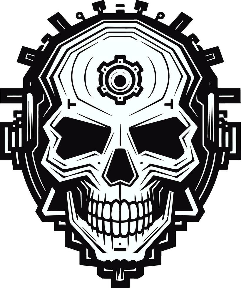 Intricate Machine Skull Symbol The Art of Machinery Robotic Skull Logo A Symphony of Art and Engineering vector