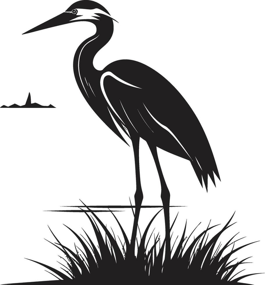 Heron Iconic Design in Black Heron Profile Silhouette Logo vector