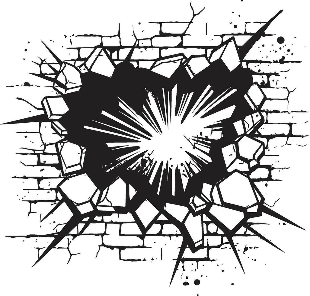 Powerful Cracks Black Comic Book Broken Wall Icon in Vector Bam Action Packed Comic Book Broken Wall Design