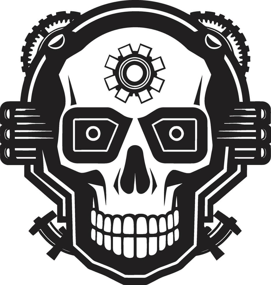 The Gearheads Vision A Mechanical Skull Profile Cyber Gothic Skull Icon The Blend of Eras vector