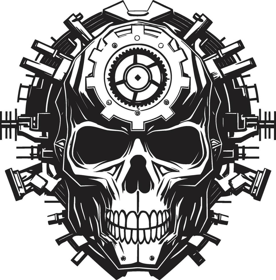 Cyber Gothic Skull Icon The Blend of Eras Abstract Robo Skull A Digital Odyssey vector