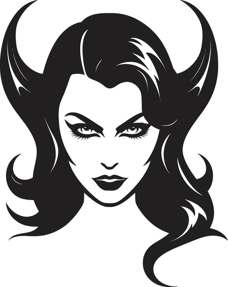 Sultry Seduction in Black Iconic Temptation Logo Vector Artistry Dark Devilish Charm with Enchanting Demon