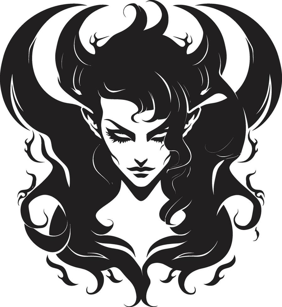 sensual seducción diabólico demonio emblema diseño bochornoso encantamiento en negro icónico demonio logo vector