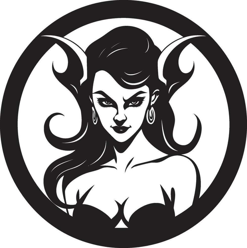 encantador belleza vector icono en negro bochornoso seducción negro logo con hermosa demonio