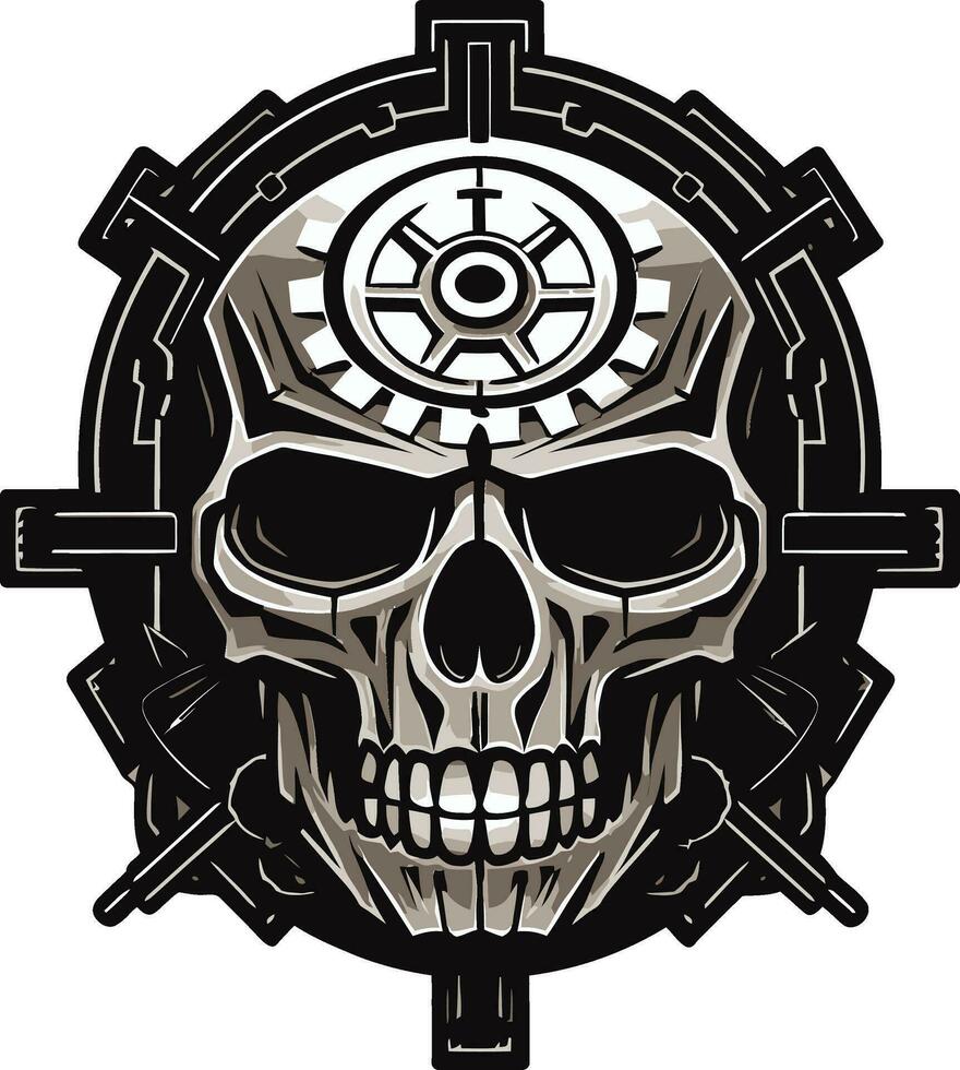 The Gearheads Vision A Glimpse into the World of Technology Robotic Cyber Skull A Symphony of Engineering and Art vector