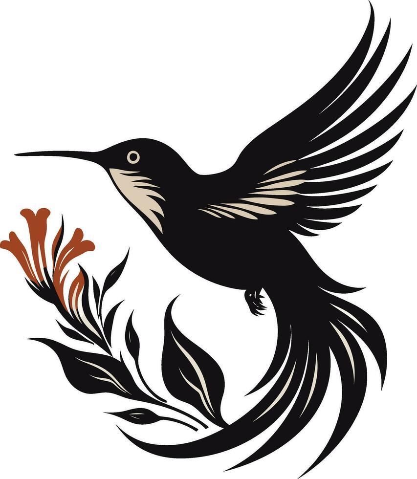 Contemporary Hummingbird Profile Black and White Hummingbird Icon vector