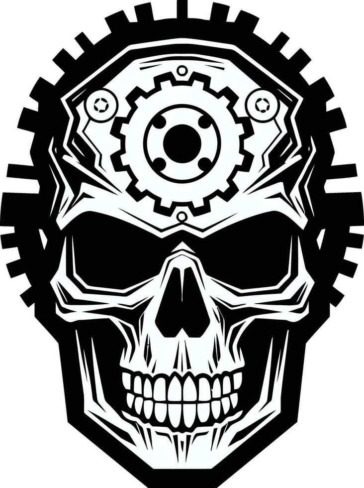 Gothic Machine Symbol Where Industrial Meets the Shadows Monochromatic Tech Skull The Intersection of Gears and Wires vector