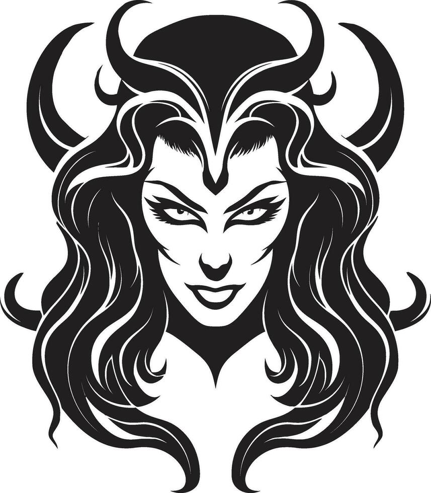 Elegant Temptress in Black Enigmatic Demon Vector Sensual Seduction Devilish Demon Emblem Design