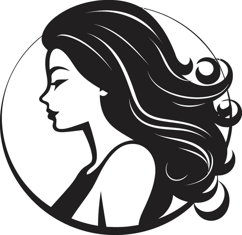 Timeless Allure Black Face Vector Icon with Females Visage in Monochrome Elegant Charm Black Logo with a Womans Face Icon in Monochrome