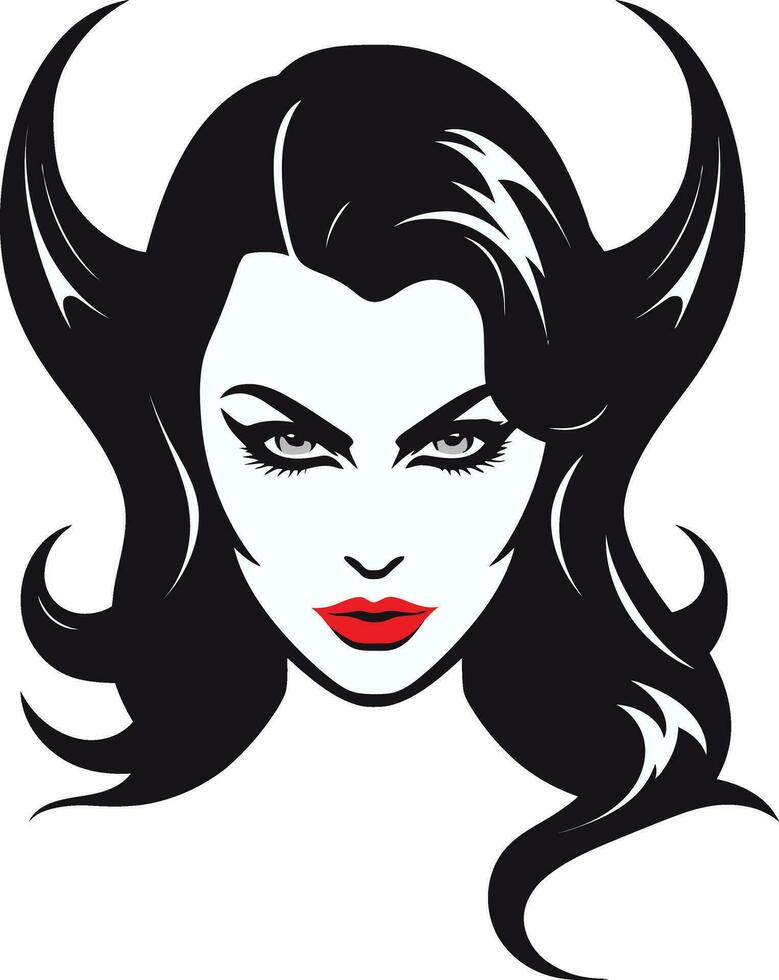 Seductive Beauty Unveiled Elegant Enigma with Beautiful Female Demon Sultry Seduction in Black Iconic Temptation Logo vector