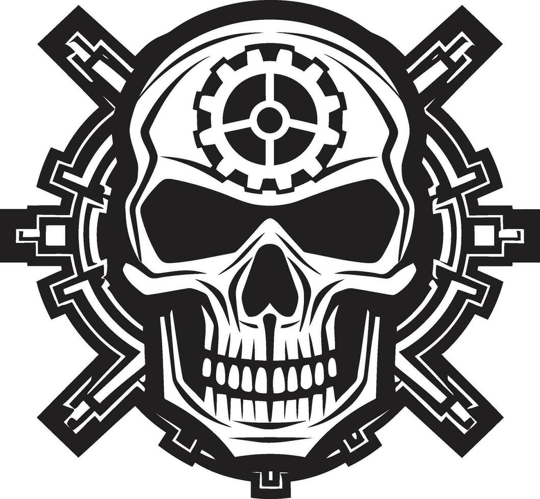 Elegant Cyber Emblem A Portrait of Modern Innovation The Gearheads Vision A Robotic Skull Icon vector