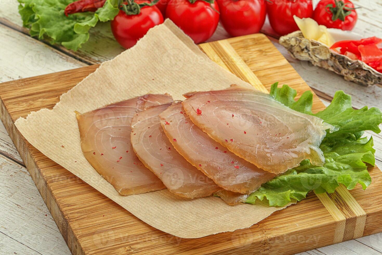 Sliced salted marlin fish carpaccio photo