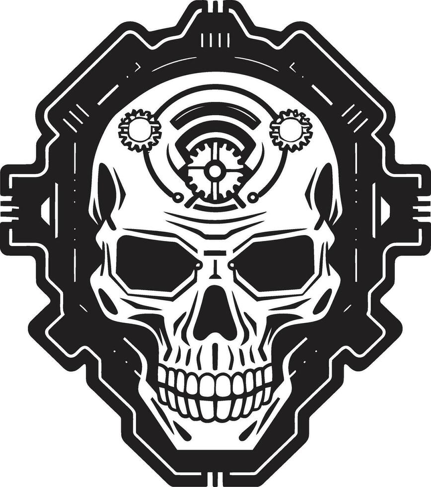 Cyberpunk Skull Emblem The Fusion of Man and Machine Vector Mechanical Skull Icon A Technological Metamorphosis