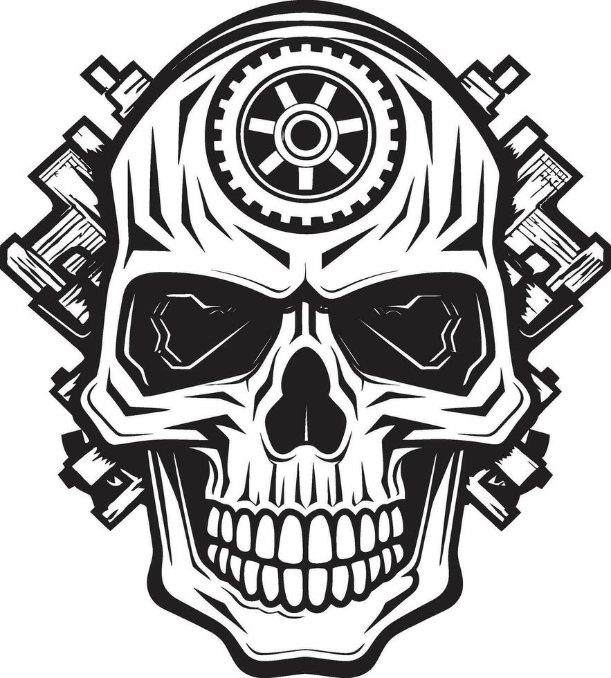 Mechanical Skull Logo A Glimpse into Cybernetic Intrigue Cyberpunk Skull Emblem The Fusion of Man and Machine vector