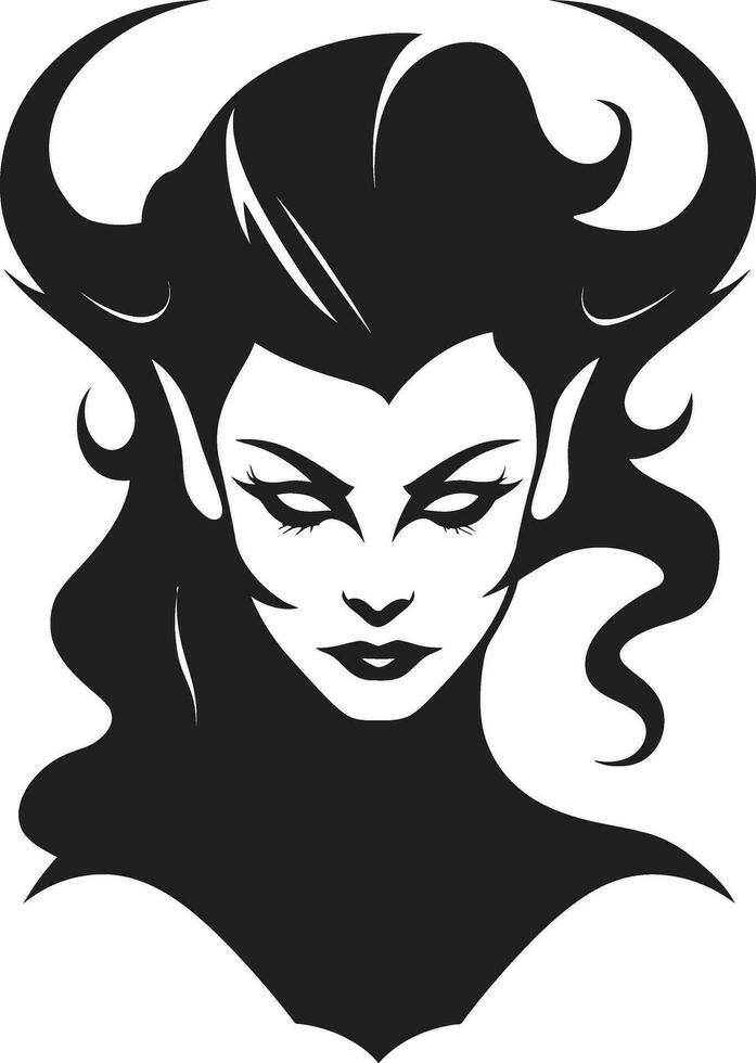 Mystical Seductress Beautiful Female Demon Emblem Black Beauty Tempting Demon Logo Design vector